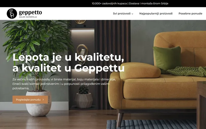 Geppetto furniture website homepage