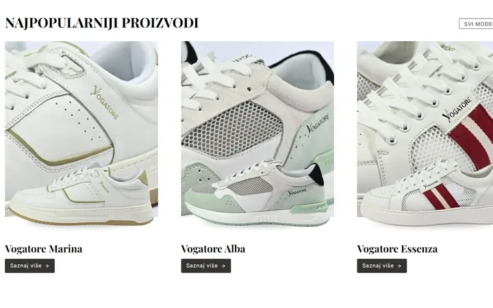 Vogatore Shoes online store showing the sneaker range
